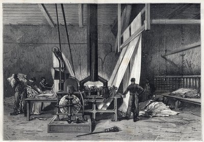 A nagy gyárak - Dyeing erie Boutarel Clichy la Garenne-ben - Le mesh des Etoffes - metszet 1869-ből alkotó: French School