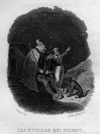 A sztárok, amelyek Chanson de Beranger-t pörgetik Pierre Jean de Beranger (1780-1857), francia költő és dalszerző „Az életművek befejeződik” (1834) című művében. alkotó: French School