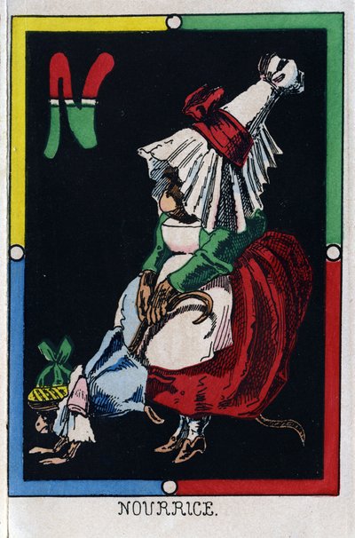 N betű, mint nővér. A majmok ábécéje. Fa metszet. Epinal képalkotása alkotó: French School