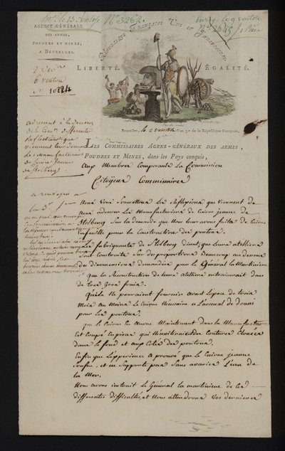 A brüsszeli Agence Generale des Armes, Poudres et Mines levele, miután Dél-Hollandiát Franciaország csatolta alkotó: French School