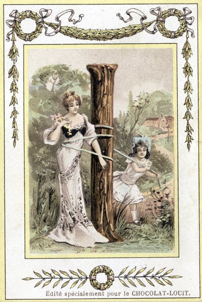 Anyát és lányát ábrázoló levél, 19. század vége (kromolitográfia) alkotó: French School