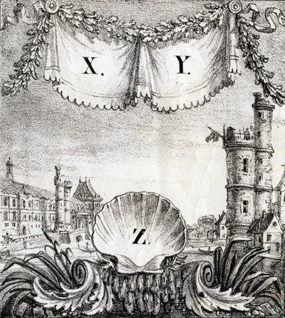 X, Y és Z betűk: Párizs 1500-ban - "Alphabet Picturesque des Monumens de Paris" 1840 körül (metszet) alkotó: French School
