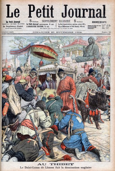 Lhásza 13. dalai láma (Thubten Gyatso) (1876-1933), aki az angol uralom elől menekül a november 20-i "Le Petit Journal"-ban alkotó: French School