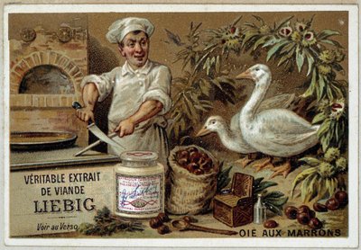 Liébig recipes: goose with chestnuts - chromo. Liébig alkotó: French School