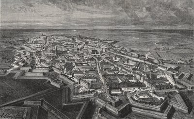 Lille város Észak-Franciaországban – V.A. metszet a „La France illustree: geographie, histoire, Administration Statistique”-ben. Maláta-barna. 1884 alkotó: French School