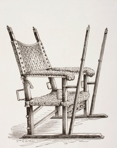 A spanyol I. Carlos által használt alomszék, a Les Arts au Moyen Age-ből, 1873-ban alkotó: French School