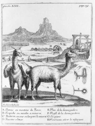Lámák és diagramok az ásványkinyeréssel kapcsolatban, A. F. Frezier Relation du voyage de la mer du sud aux cotes du Chily et du Perou című könyvéből, 1716 alkotó: French School