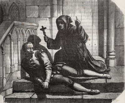 A londoni Towerbe zárva csak azért jött ki, hogy felmásszon az állványra: Thomas More (1478-1535) kancellár a börtönben, mert nem volt hajlandó megadni a királyi pecsétet VIII. Henrik király (1491-1547) és Anne de Boleyn házasságához. (Anna vagy Ann Bolin  alkotó: French School