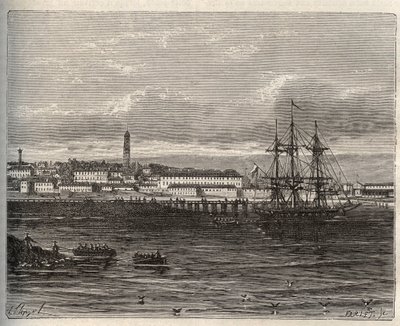 Lorient - Morbihan Bretagne régióban - V.A. Malt-Brown „La France illustrée: földrajz, történelem, statisztikai igazgatás” metszete. 1884 alkotó: French School