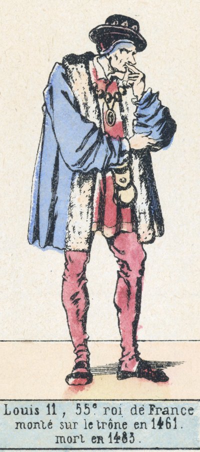 11. Lajos, Franciaország 55. királya, 1461-ben lépett trónra, 1483-ban halt meg (színes metszet) alkotó: French School