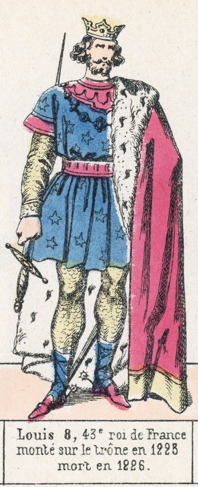 8. Lajos, Franciaország 43. királya, 1223-ban lépett trónra, 1226-ban halt meg (színes metszet) alkotó: French School