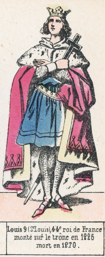 9. Lajos (Szent Lajos), Franciaország 44. királya, 1226-ban lépett trónra, 1270-ben halt meg (színes metszet) alkotó: French School