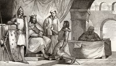 II. Lajos (848-79), a dadogó hűségesküt kap egy nemestől Colart „Histoire de France” című művéből, amely 1840 körül jelent meg. alkotó: French School