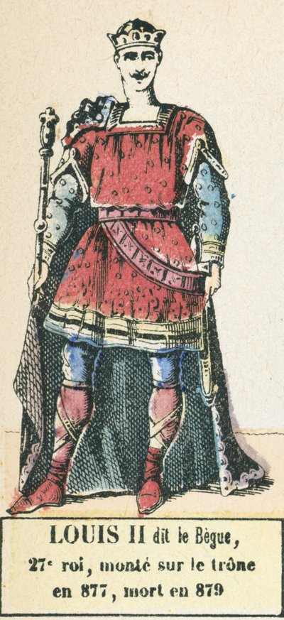 II. Lajos dit le Begue, 27. király, 877-ben lépett trónra, 879-ben halt meg (színes metszet) alkotó: French School