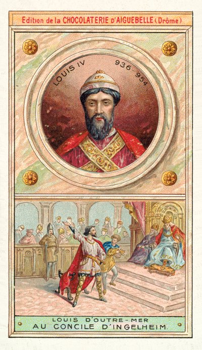 IV. Lajos francia az ingelheimi zsinaton, 948 (chromolitho) alkotó: French School