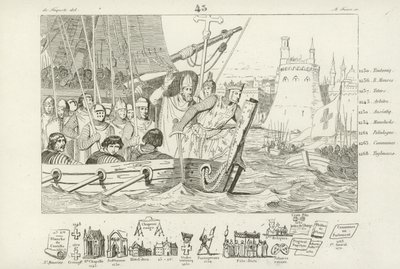 IX. Lajos francia, aki az egyiptomi Damietta elleni támadást vezette, 7. keresztes hadjárat, 1249 alkotó: French School