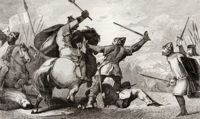 VI. Lajos (1081-1137) Nagy megküzd az angolokkal a Brenneville-i csatában, Colart „Histoire de France” című művéből, 1840 körül. alkotó: French School