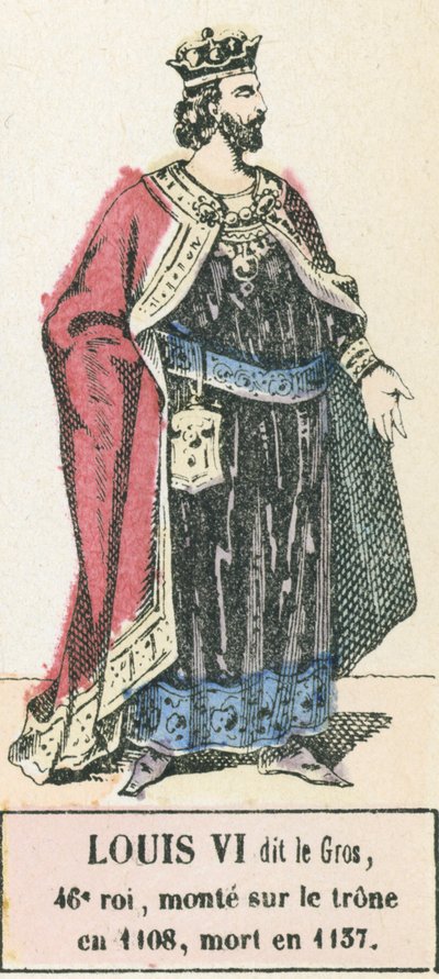 VI. Lajos dit le Gros, 46. király, 1108-ban lépett trónra, 1137-ben halt meg (színes metszet) alkotó: French School