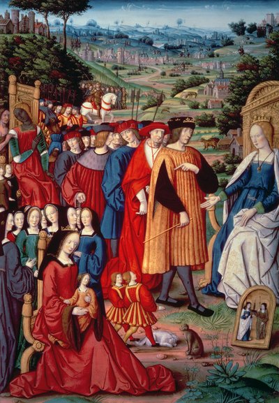 XII. Lajos, Georges of Amboise bíboros (1462-1515), Bretagne-i Anna és Claude, Franciaország, Petrarch Gyógyszerei és szerencse című könyvéből, 1503 alkotó: French School