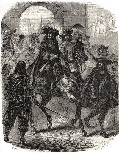 XIV. Lajos (1638-1715) és felesége, az osztrák Marie Therese (Marie-Therese) (1638-1683) 1660-ban érkeztek Párizsba. L.-P. „” Histoire de France” című metszet. Anguetil alkotó: French School