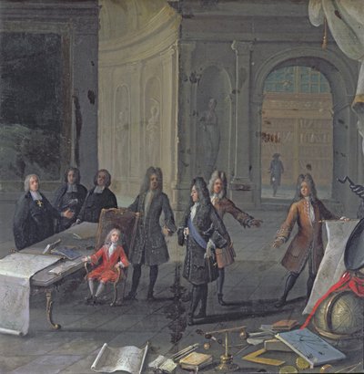 XIV. Lajos dédunokája, a leendő XV. Lajos óráján vesz részt, 1715 körül alkotó: French School