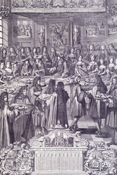XIV. Lajos, népe szeretete és öröme, metszet az Almanaccoból alkotó: French School