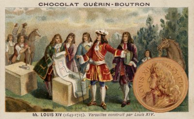 XIV. Lajos francia, aki a Versailles-i palota (chromolitho) építését felügyeli alkotó: French School