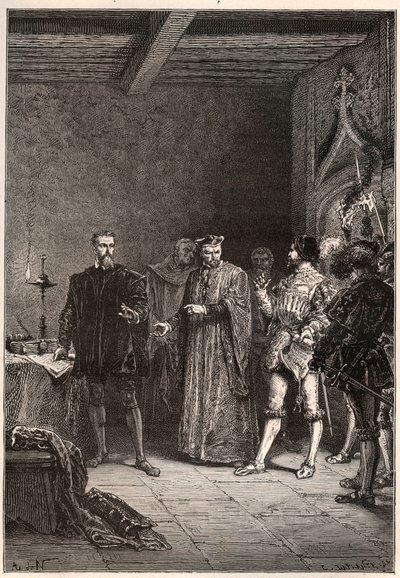 Louis de Berquin (1485-1529), lovag és humanista, vallási reformátor, felszabadította Jean de la Barre (1523-1533) prevot de Paris - Louis de Berquin (balra) szabadult a börtönből John de la Barre - metszet a „”-ból Franciaország történelmét mesélték el a  alkotó: French School