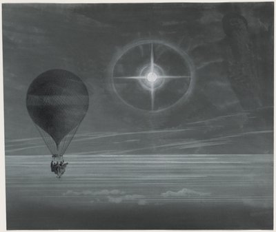 Holdglória és lumineszcens kereszt figyelhető meg a Zénith ballon Párizsból Bordeaux-ba tartó hosszú távú repülése során márciusban alkotó: French School