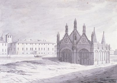 Lungarno, Santa Maria della Spina, Pisa (toll és tinta papíron) alkotó: French School