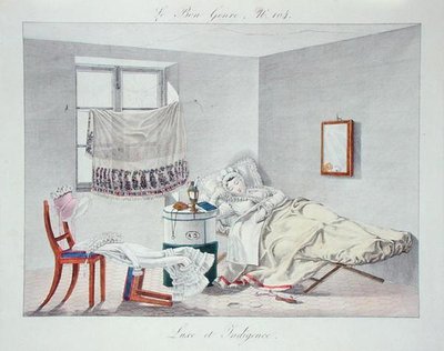 Luxus és szegénység, „Le Bon Genre” 104-es tábla, 19. század eleje (színes metszet) alkotó: French School