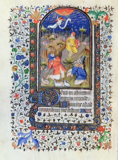 MS 1278 fol.106v Angyali üdvözlet a pásztoroknak, Heures a lusage de Troyes, a Rohan Órák Mesterének Stúdiója, c, 1413-20 alkotó: French School