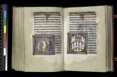 MS 300 f.198v-199r, Választási jog a keresztre és választójog az angyalokhoz, a francia Izabella zsoltárából és óráiból, Párizs, 1265-70 körül (toll, tinta és tempera pergamenen) alkotó: French School