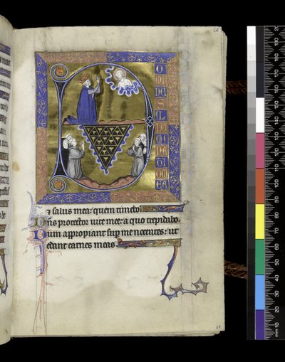 MS 300 f.26r, Dávid Istenhez imádkozik, fólió a francia Izabella zsoltárából és óráiból, Párizs, 1265-70 körül (toll, tinta és tempera pergamenen) alkotó: French School
