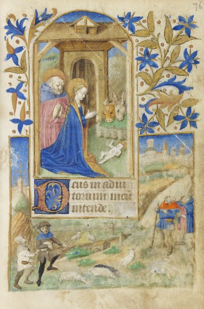 MS 39-1950 f.76r The Nativity, 1464 (arany ezüst és színes tinta pergamenen) alkotó: French School