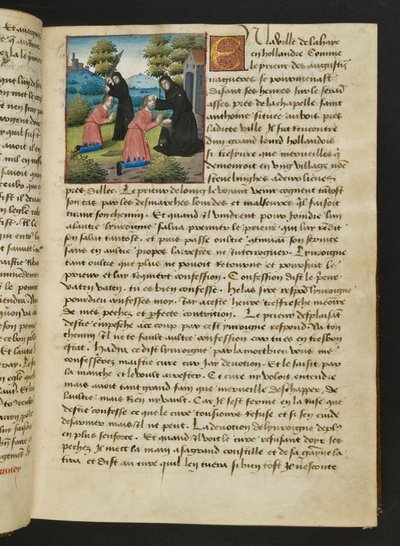 MS Hunter 252 016r oldal a száz új hírből, c.1461-62 alkotó: French School