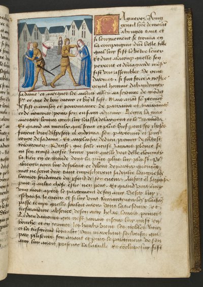 MS Hunter 252 048r oldal a száz új hírből, c.1461-62 alkotó: French School
