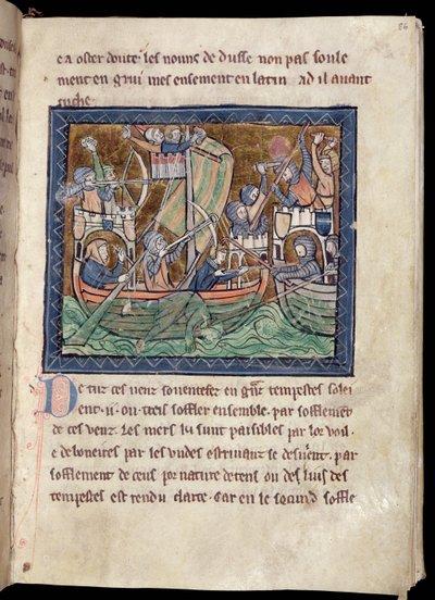 MS Marlay Adjon hozzá 1 f.86 szövegoldalt tengeri csata megvilágításával, De Re Militariból, 1270 körül alkotó: French School