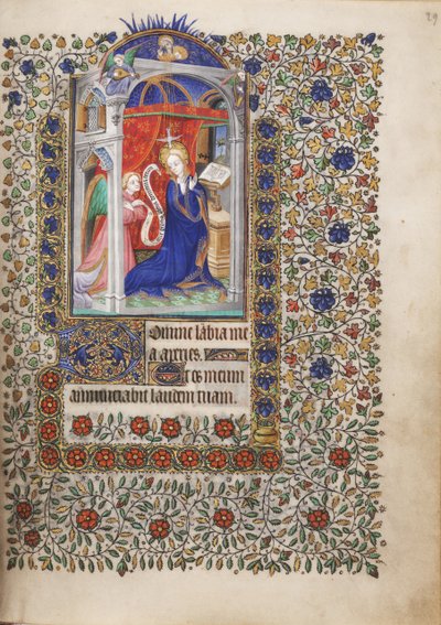 MS Widener 6 f.29r, Angyali üdvözlet, az órák könyvéből, Párizs használata alkotó: French School