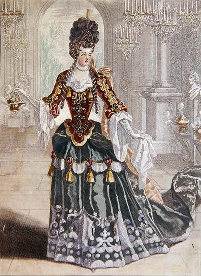 Mademoiselle Desmatins Psyche szerepében Lully operájában, 1703 körül (színes metszet) alkotó: French School