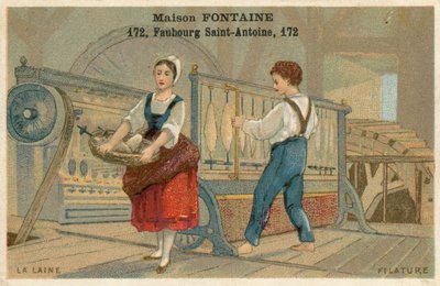 Maison Fontaine kereskedelmi kártya, gyapjúfonás alkotó: French School
