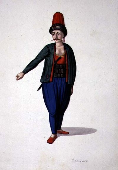 Férfi tőrrel, oszmán kor, 18. század harmadik negyede (akvarell, papír) alkotó: French School