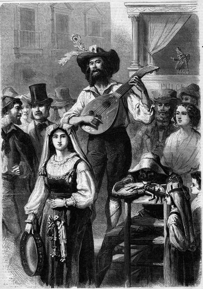 Mandolin játékos egy olaszországi utcában alkotó: French School