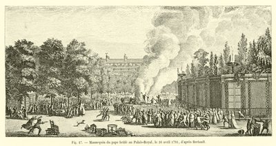 Bertault szerint a pápa próbabábuja elégetett a Palais-Royalban, 1791. április 16-án alkotó: French School