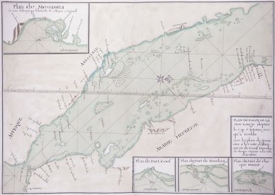 A Vörös-tenger déli részének kéziratos térképe Afrika szarvától és Jementől egészen Dzsiddáig, 1740 körül alkotó: French School