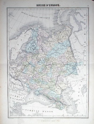 Európai Oroszországot ábrázoló térkép, 1840 körül (színes metszet) alkotó: French School