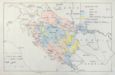 Bosznia térképe a kisebbségi etnikai csoportok által elfoglalt területek részleteivel, 1910 (toll, tinta és wc) alkotó: French School