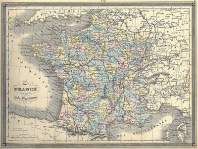Franciaország térképe – Vuillemin „” Atlas univerzum”-jában, kb. 1851 alkotó: French School