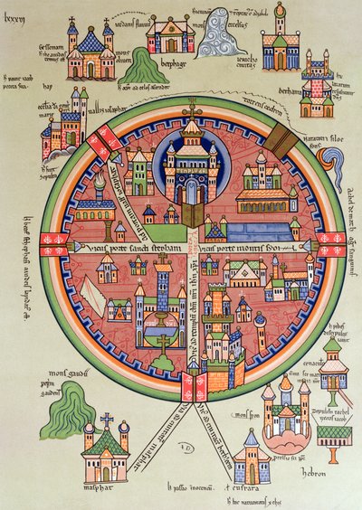Jeruzsálem és Palesztina térképe, beleértve a szent helyeket és Salamon templomát alkotó: French School