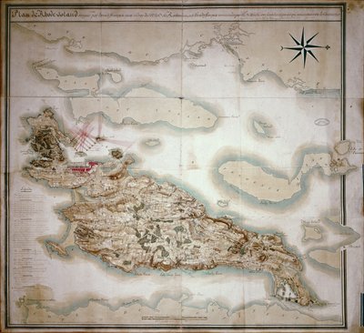 Rhode Island térképe annak idején, amikor Jean-Baptiste de Vimeur (1725-1807) Rochambeau grófja parancsára a francia hadsereg 1780-81 között megszállta. alkotó: French School